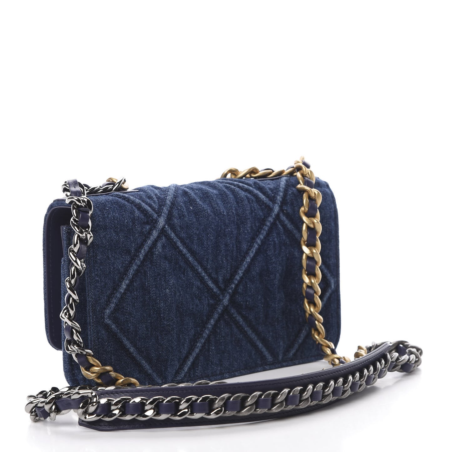 Denim Quilted 19 Wallet On Chain WOC Blue