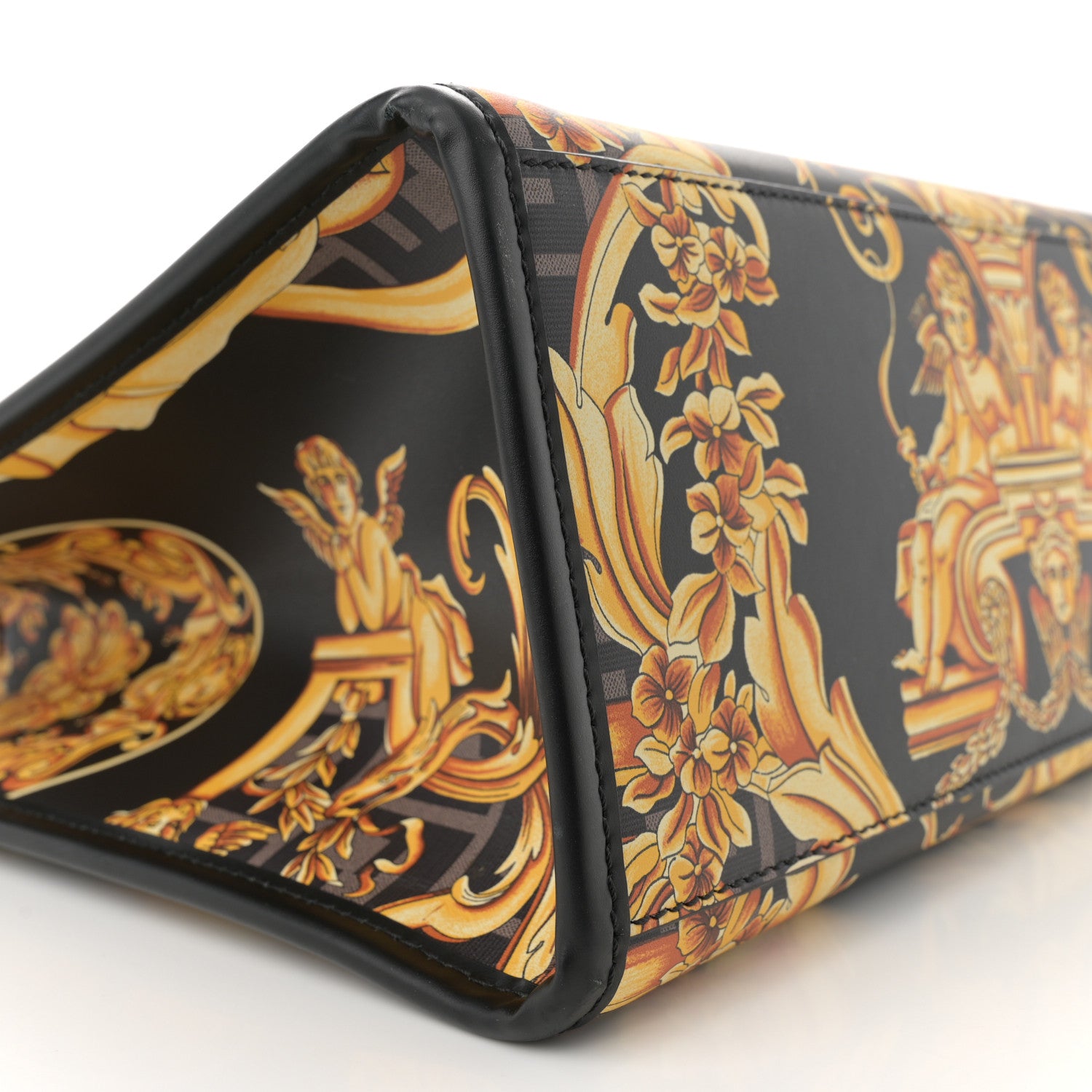 Fendi X VERSACE Calfskin Plexiglass Fendace FF Baroque Print Medium Fendi Sunshine Shopper Tote Black Gold 8 of 11