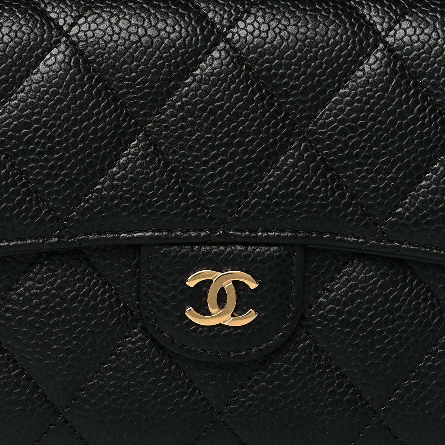 Caviar Quilted Large Gusset Flap Wallet Black