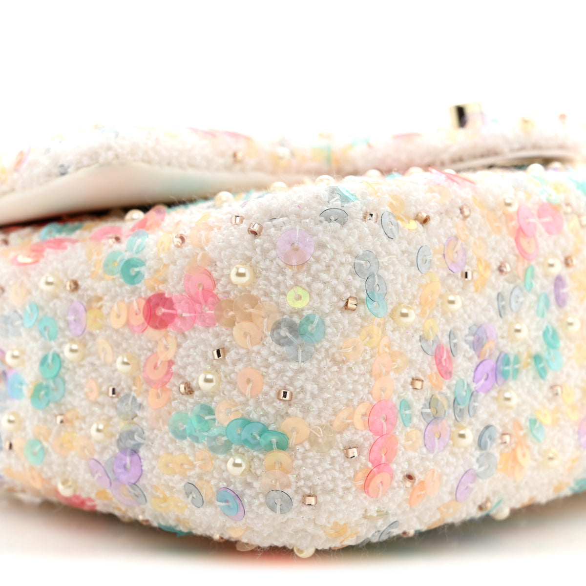 Tweed Sequin Mini Rectangular Flap White Multicolor