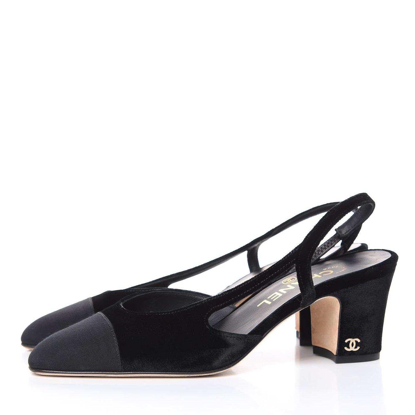 Velvet Grosgrain Cap Toe CC Slingback Pumps 37 Black