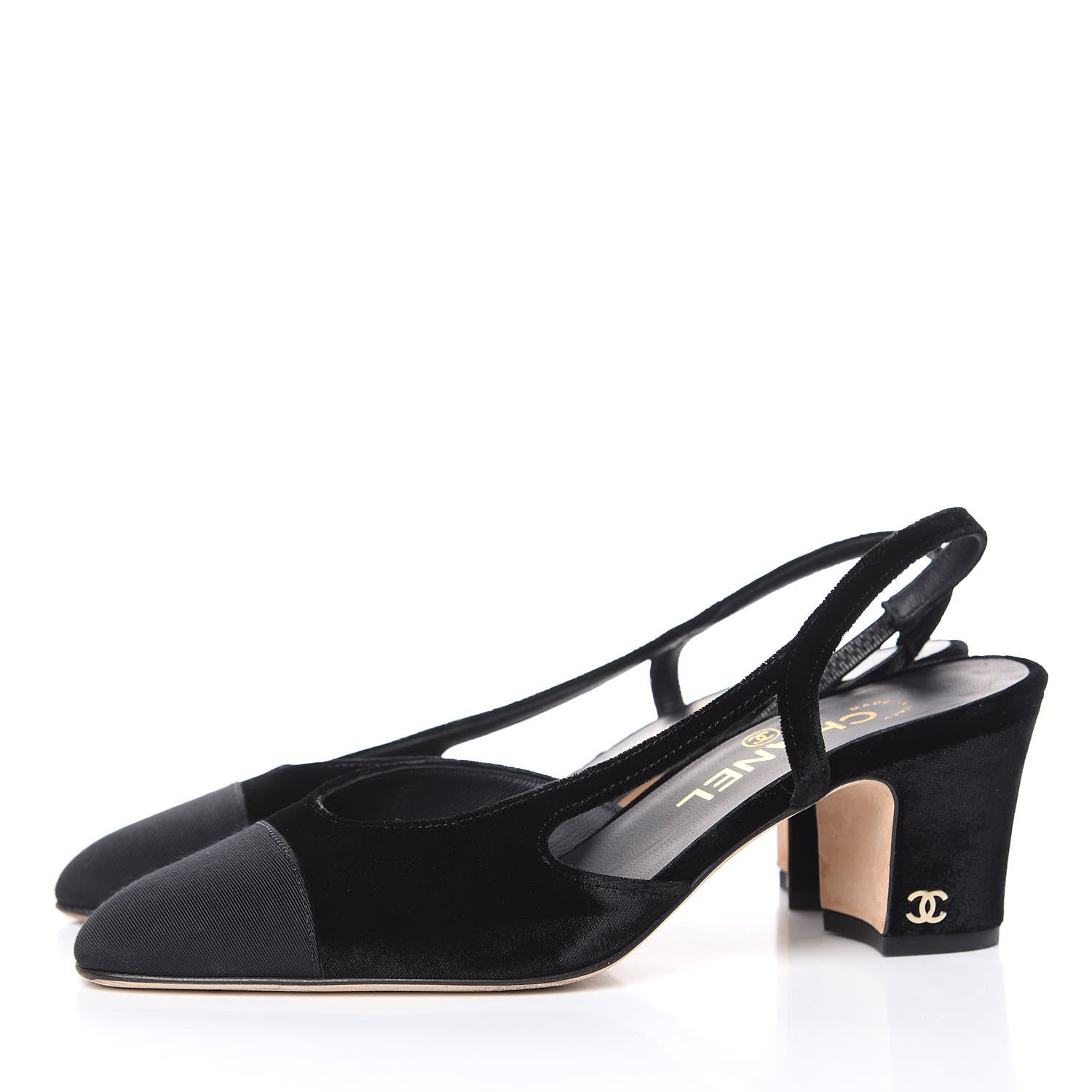 Chanel Velvet Grosgrain Cap Toe CC Slingback Pumps 37 Black 3 of 10