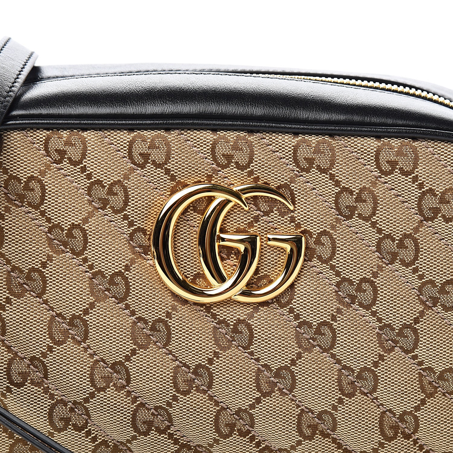 Gucci Monogram Matelasse Diagonal Small GG Marmont Chain Shoulder Bag Beige Black 9 of 9