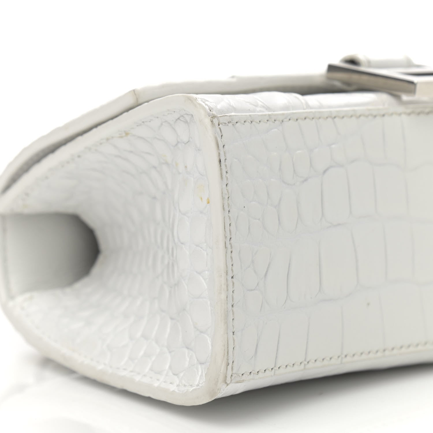 Balenciaga Shiny Calfskin Crocodile Embossed Hourglass Top Handle Bag XS White 9 of 19