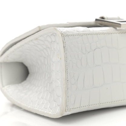 Balenciaga Shiny Calfskin Crocodile Embossed Hourglass Top Handle Bag XS White 9 of 19