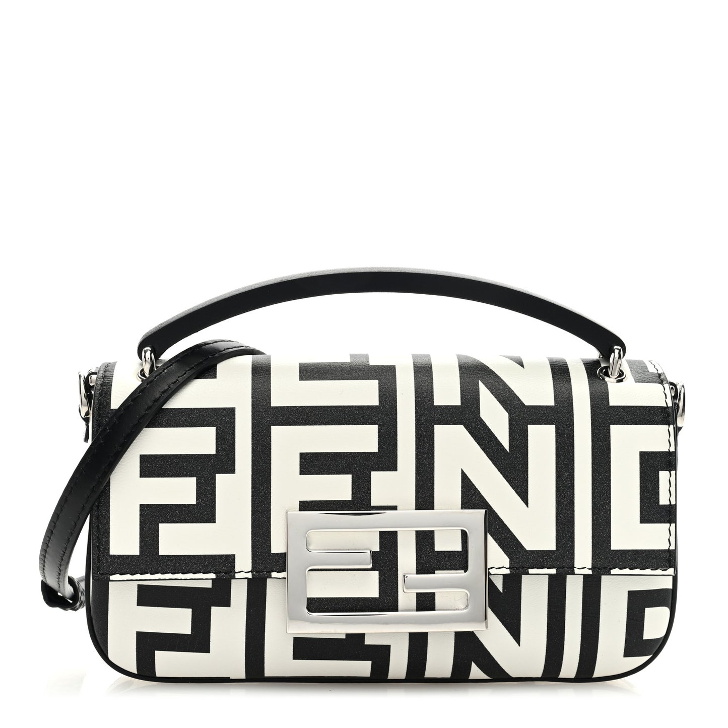 X MARC JACOBS Nappa Vitello King Logo Print Phone Baguette White Black