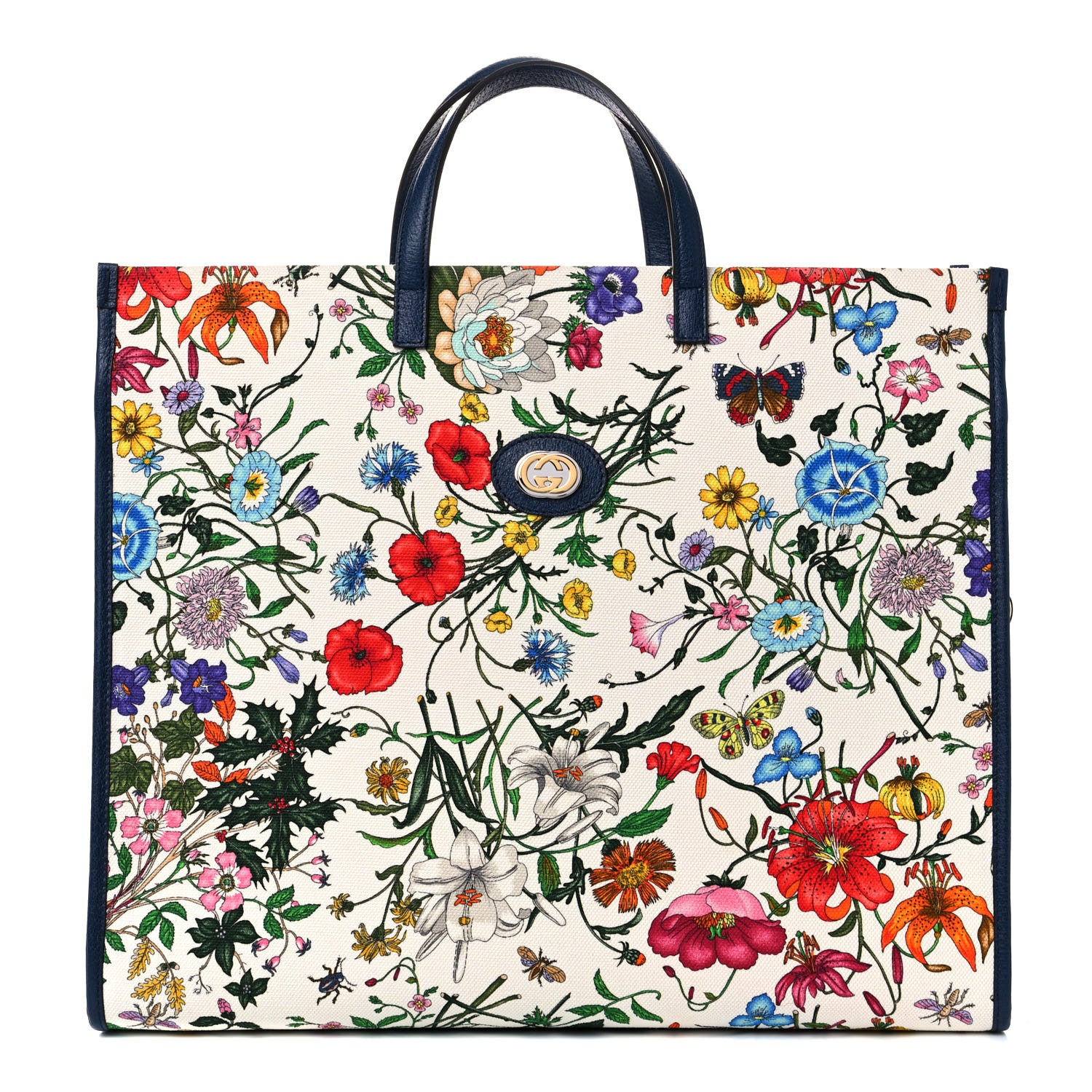 Gucci Canvas Large Flora Tote Navy Multicolor 1 of 9