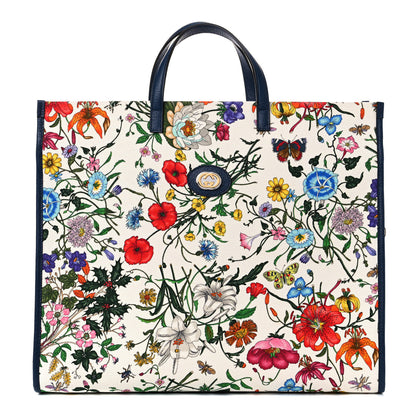 Gucci Canvas Large Flora Tote Navy Multicolor 1 of 9