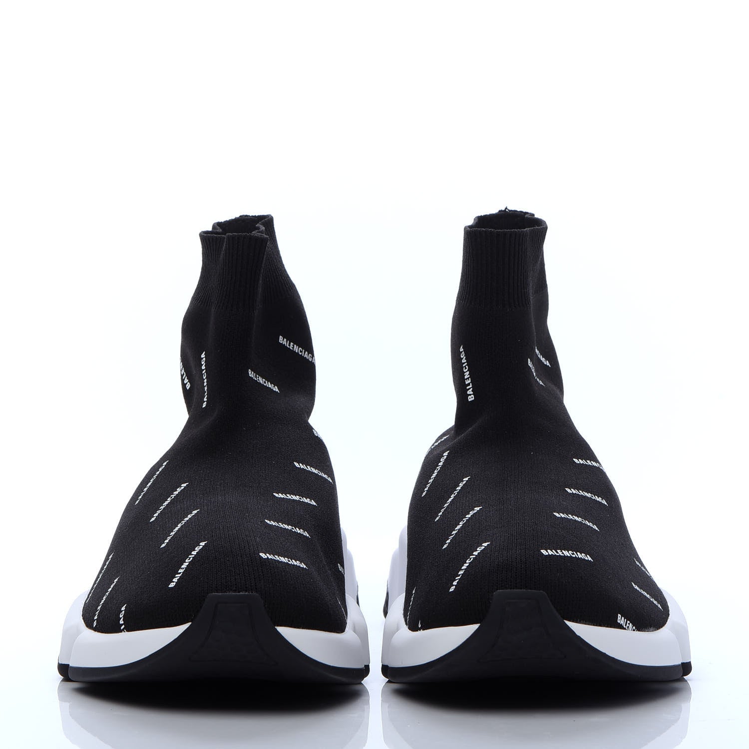 Balenciaga Neoprene Knit Allover Logo Bi-Color Sole Mens Speed Sneakers 42 Black White 2 of 9