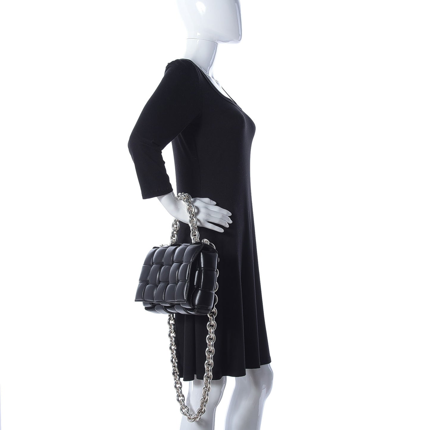 Lambskin Maxi Intreccio Padded Chain Cassette Crossbody Bag Black