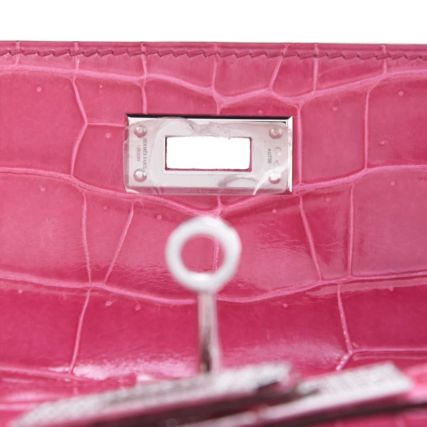 Hermes Shiny Porosus Crocodile 18K White Gold Diamond Kelly Cut Pochette Rose Tyrien 18 of 27