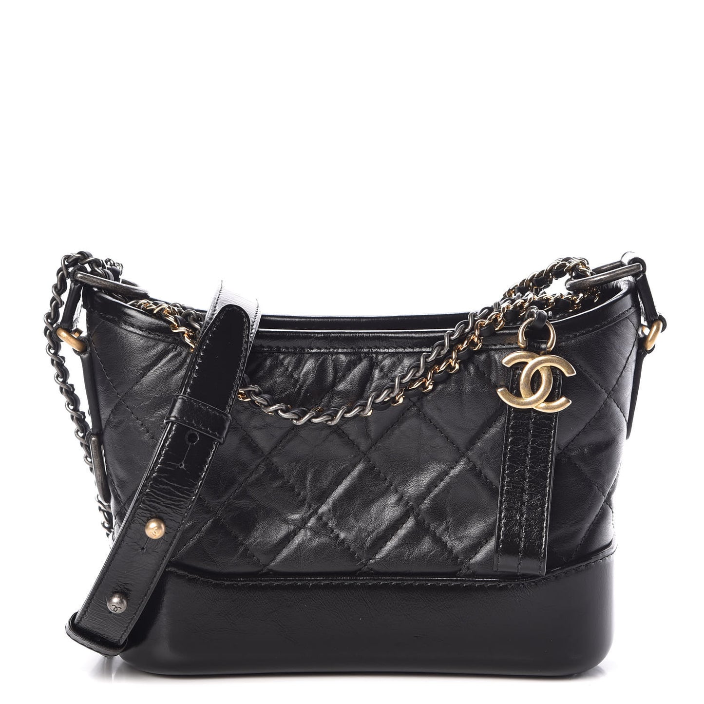 Aged Calfskin Quilted Small Gabrielle Hobo Black