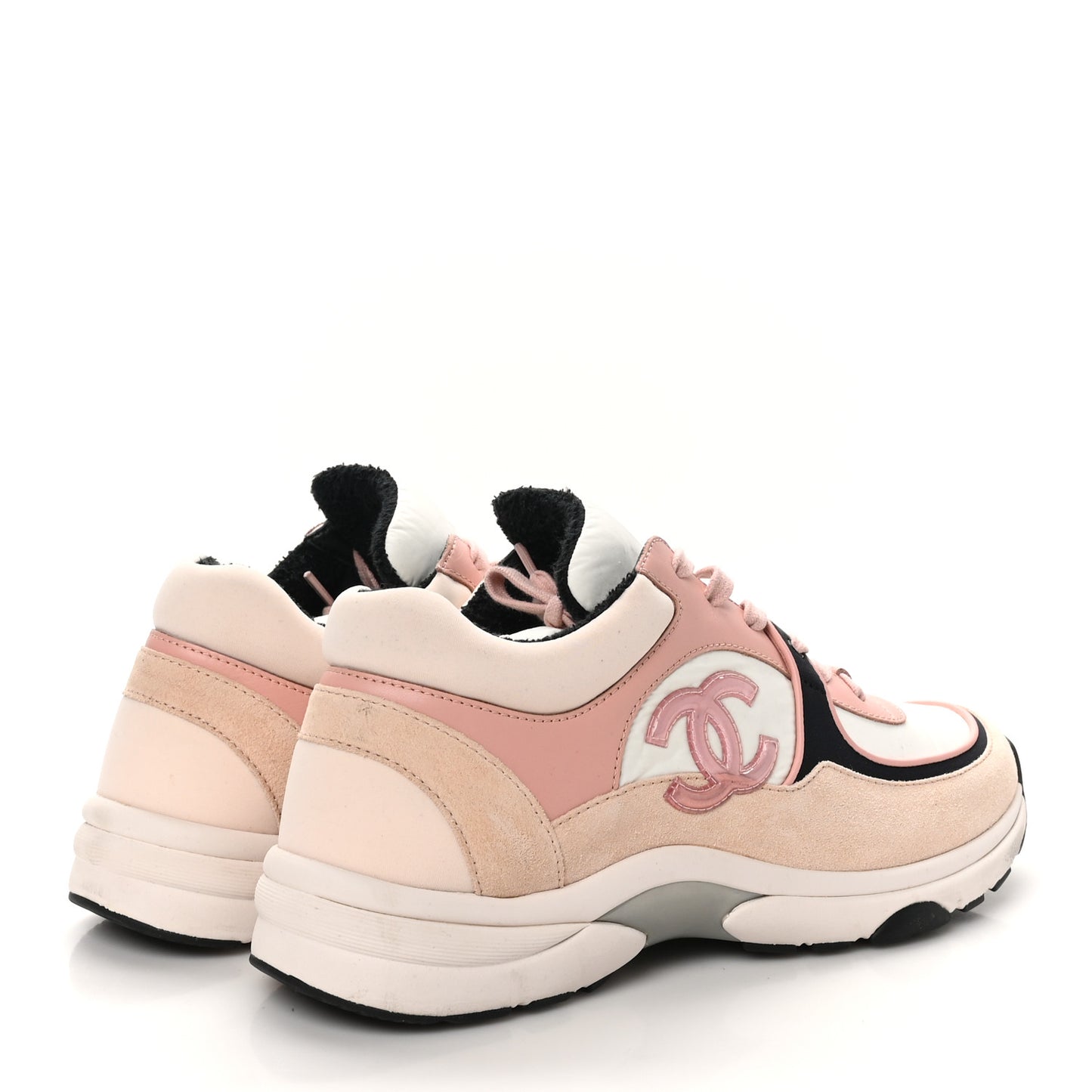 Nylon Lambskin Suede Calfskin CC Sneakers 40.5 Pink White Black