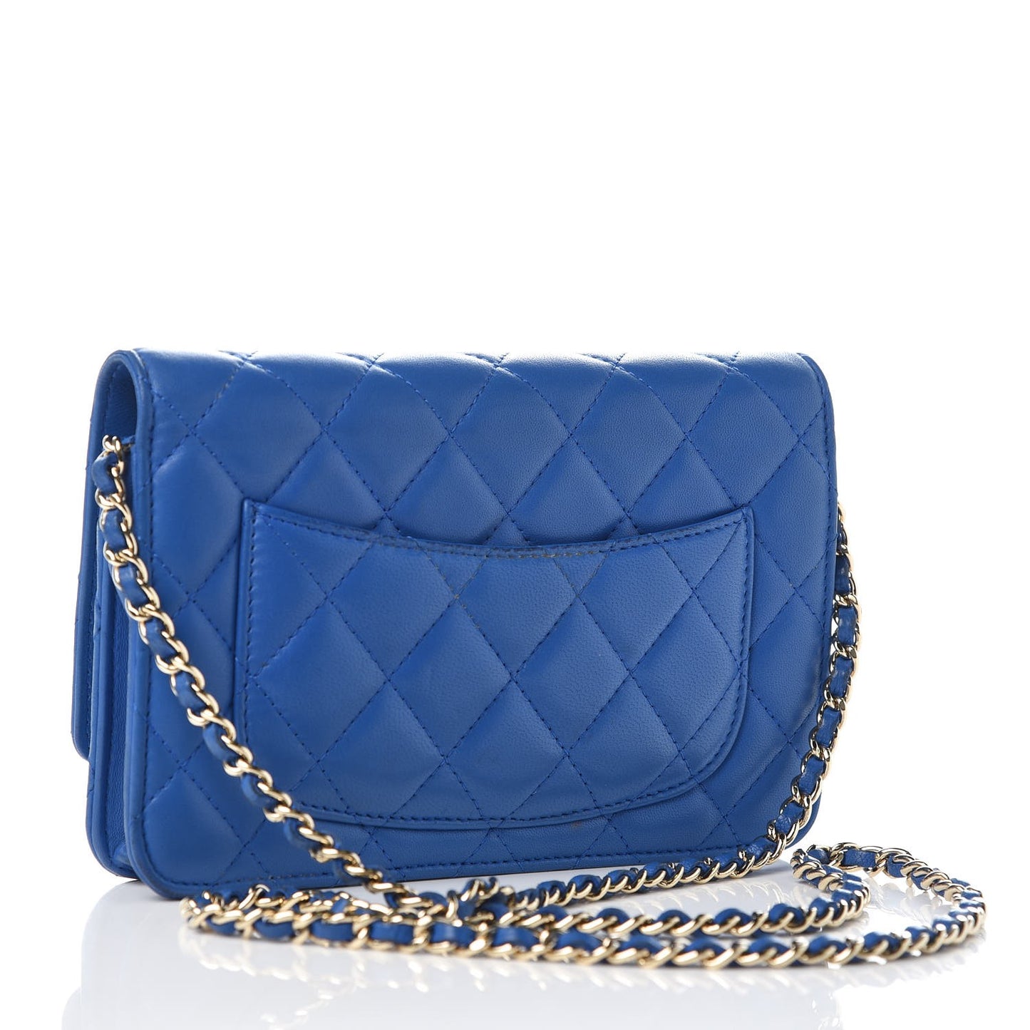 Lambskin Quilted Wallet On Chain WOC Blue