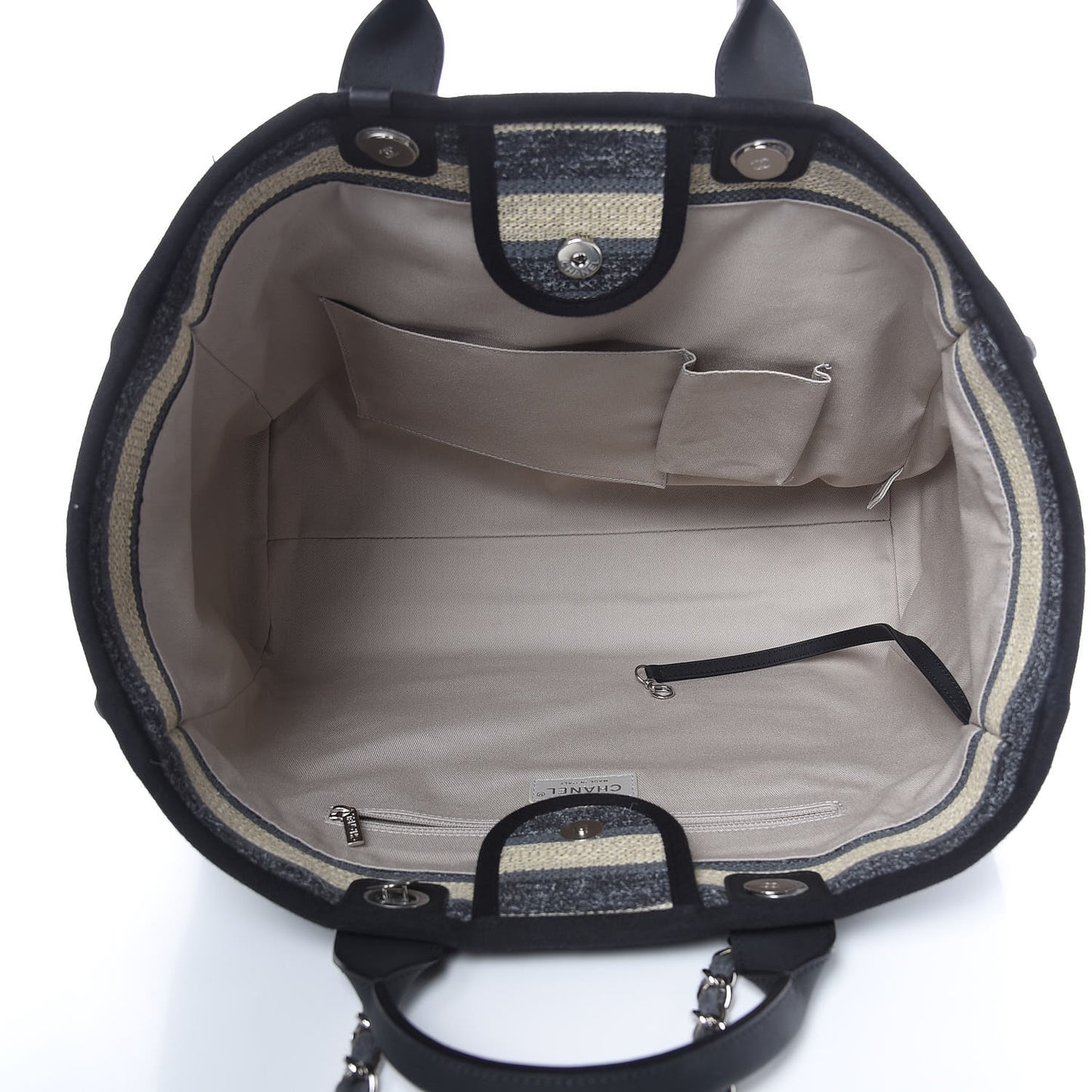 Striped Canvas Large Deauville Tote Black