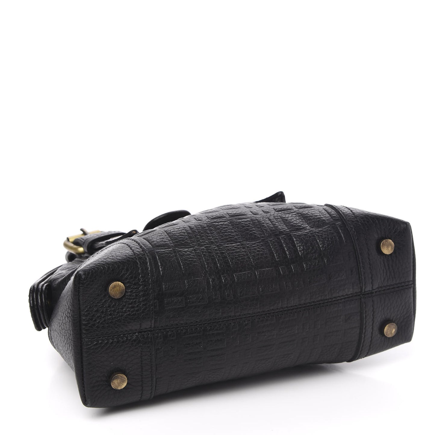 Signature Grain Calfskin Check Embossed Top Handle Bag Black