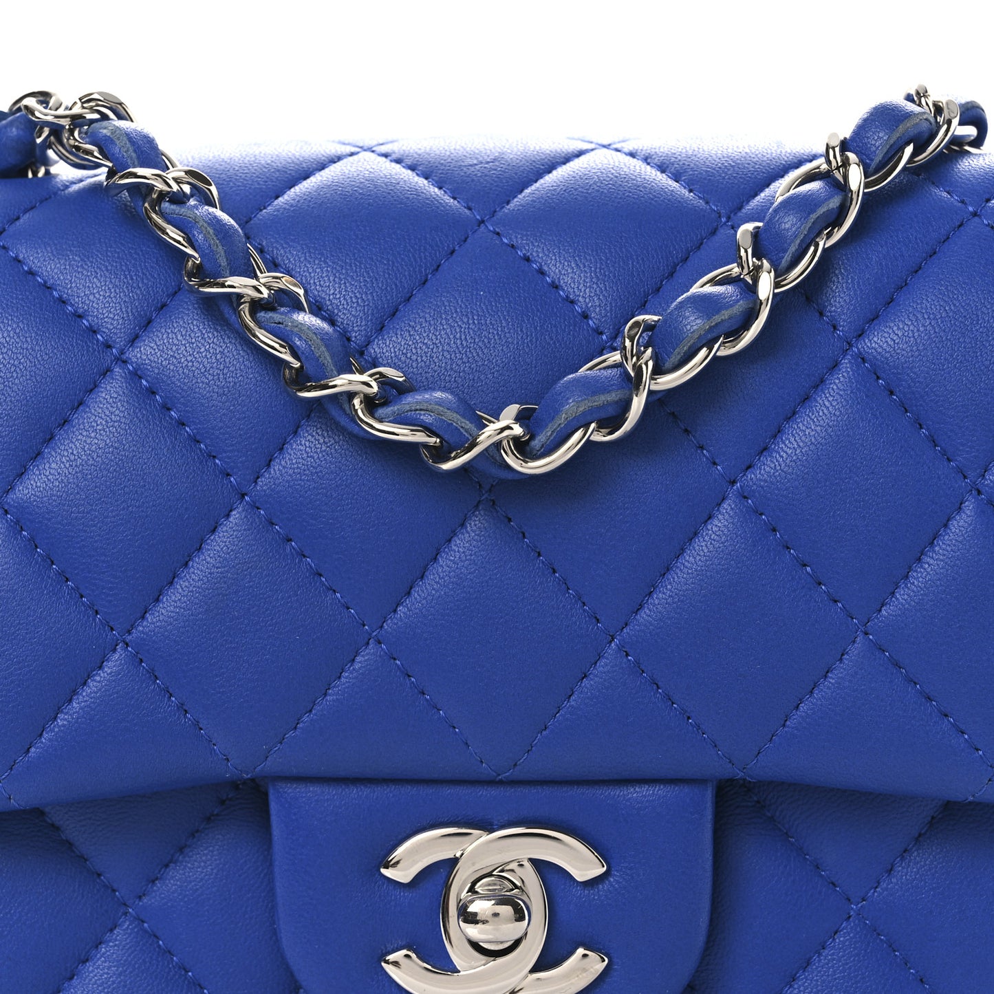 Lambskin Quilted Mini Square Flap Blue