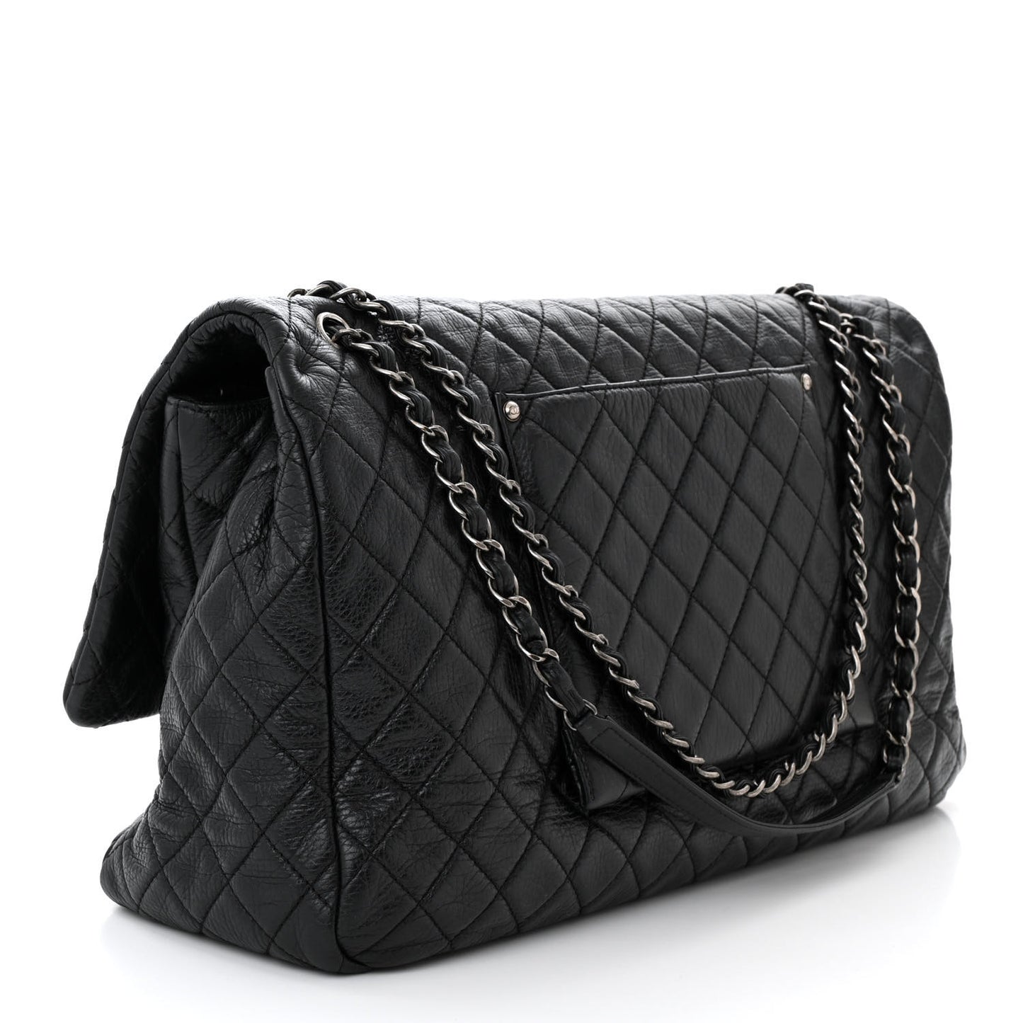 Calfskin Quilted XXL Travel Flap Bag Black