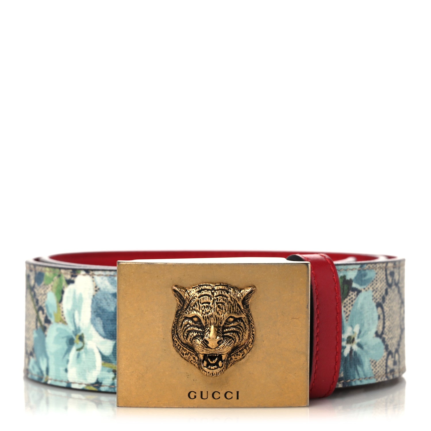 Gucci GG Plus Monogram Blooms Plaque Belt 80 32 Blue 1 of 4