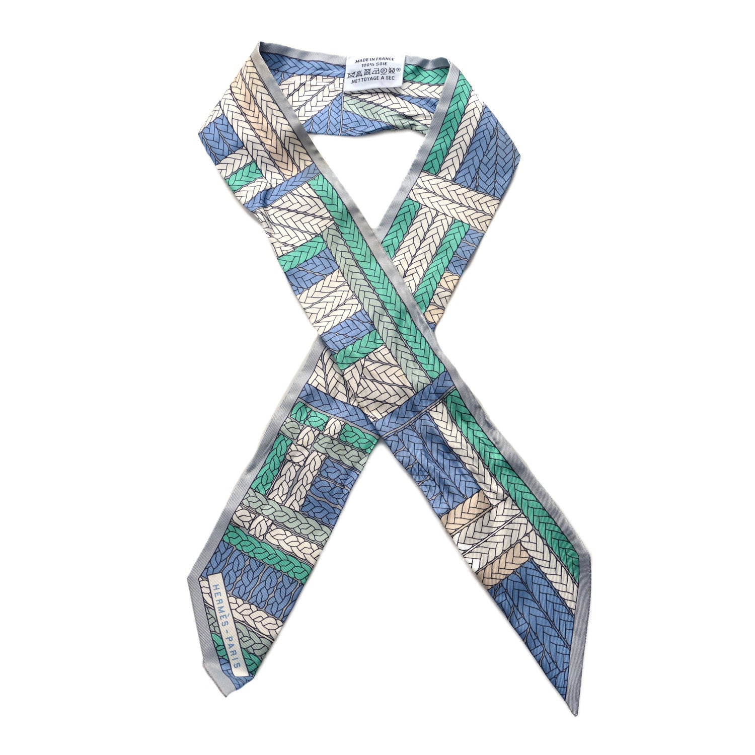 Hermes Silk Tresses H Twilly Bleu Jean Gris Perle 1 of 4