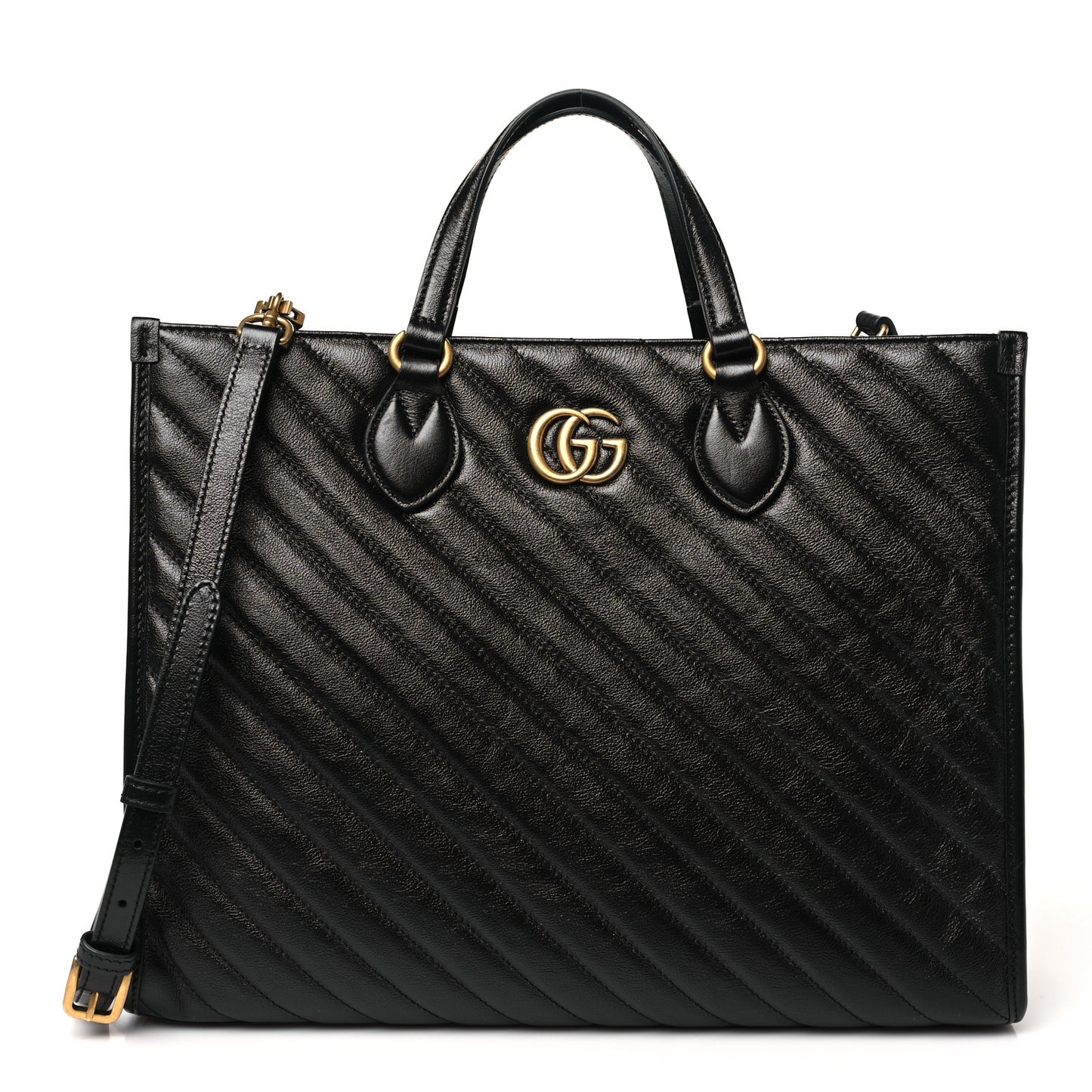 Azalea Calfskin Matelasse Diagonal GG Marmont Tote Bag Black