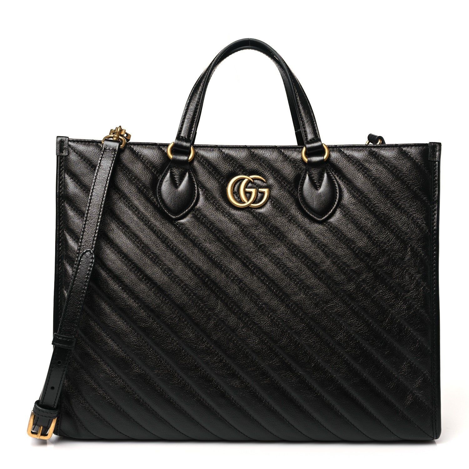 Gucci Azalea Calfskin Matelasse Diagonal GG Marmont Tote Bag Black 1 of 10