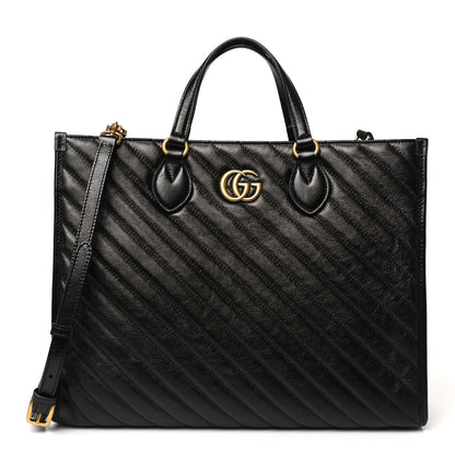Gucci Azalea Calfskin Matelasse Diagonal GG Marmont Tote Bag Black 1 of 10