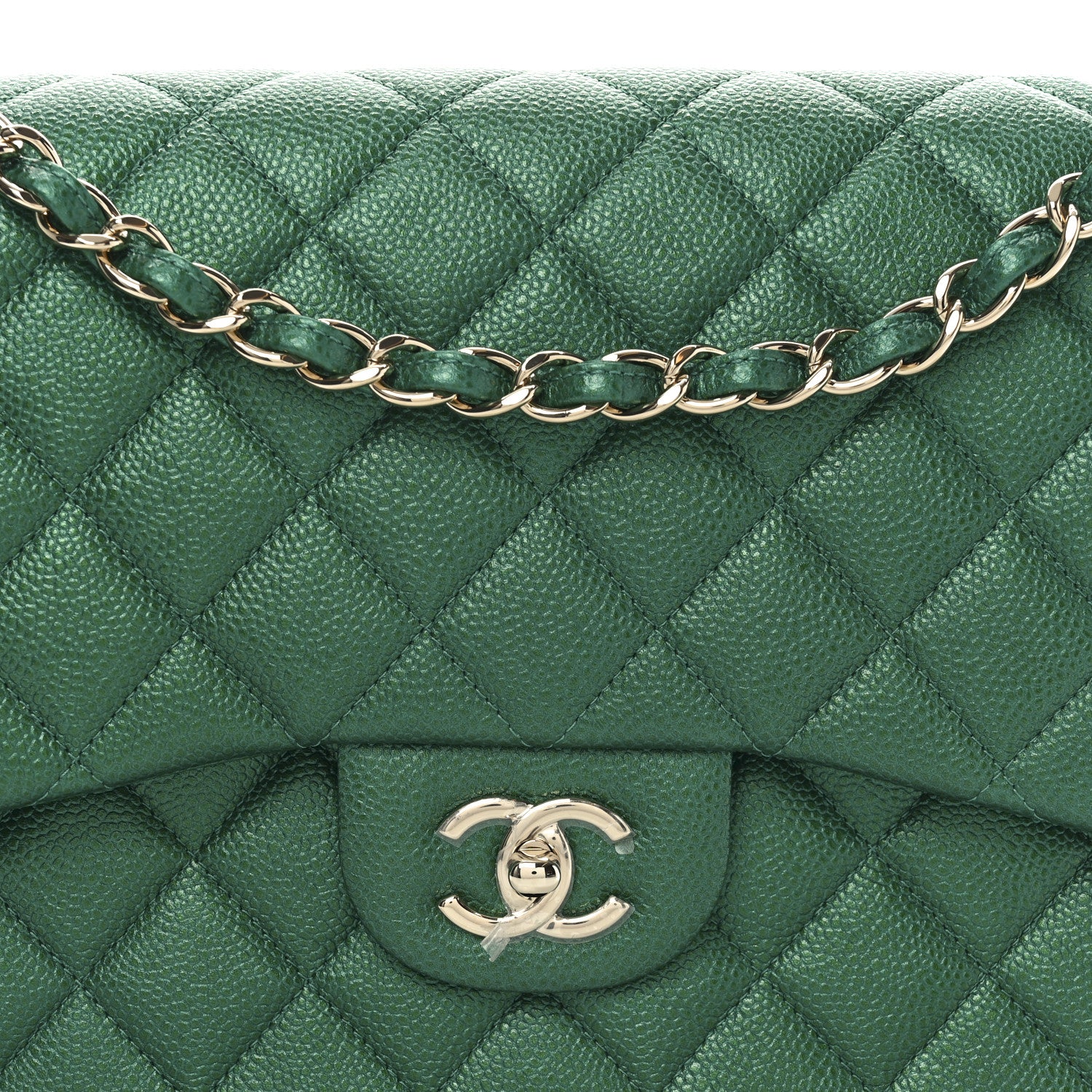 Chanel Metallic Caviar Quilted Jumbo Double Flap Green 8 of 11