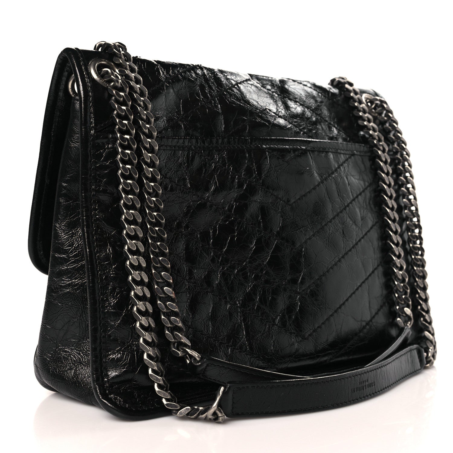 Saint Laurent Crinkled Calfskin Matelasse Monogram Medium Niki Chain Satchel Black 3 of 10