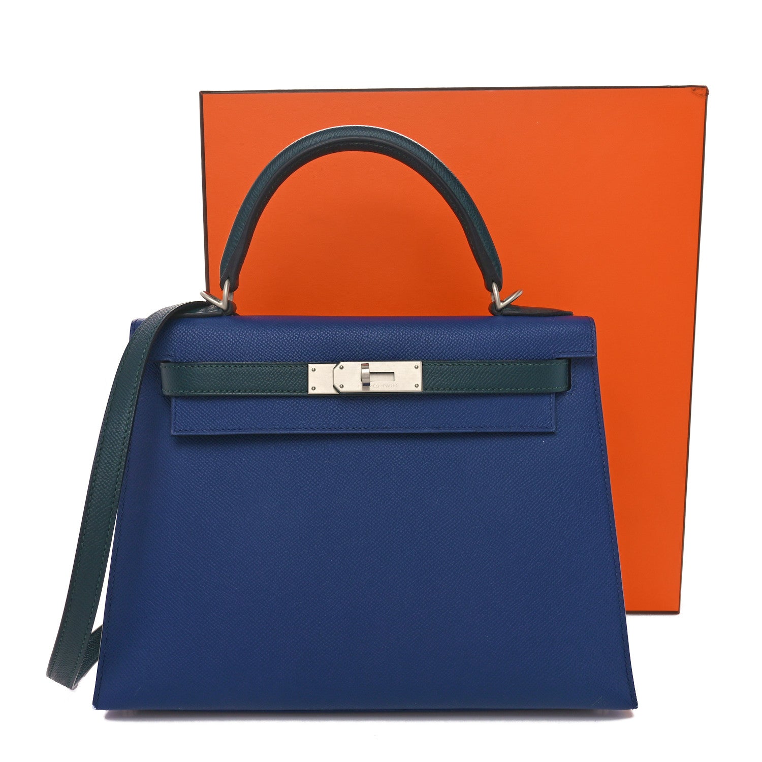 Hermes Epsom Horseshoe Kelly Sellier 28 Bleu Saphir Vert Cypress 11 of 11