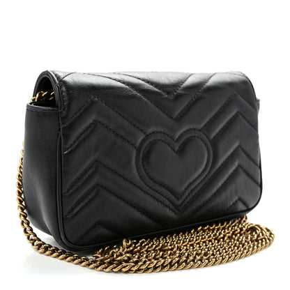 Gucci Calfskin Matelasse Super Mini GG Marmont Shoulder Bag Black 3 of 10