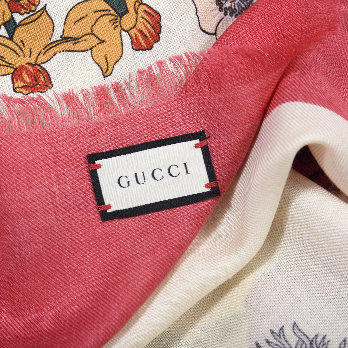 Silk Twill Flora Gothic Square Scarf Ivory Pink