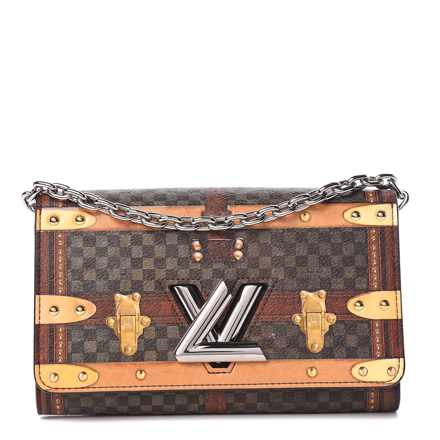 Louis Vuitton Transformed Damier Ebene Time Trunk Twist Chain Wallet 1 of 11