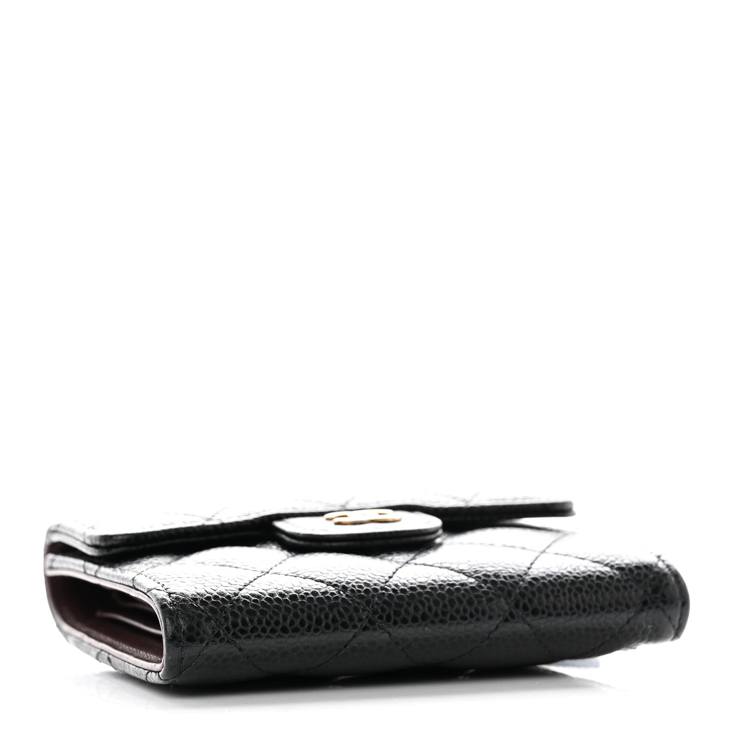 Caviar Quilted Compact Flap Wallet Black