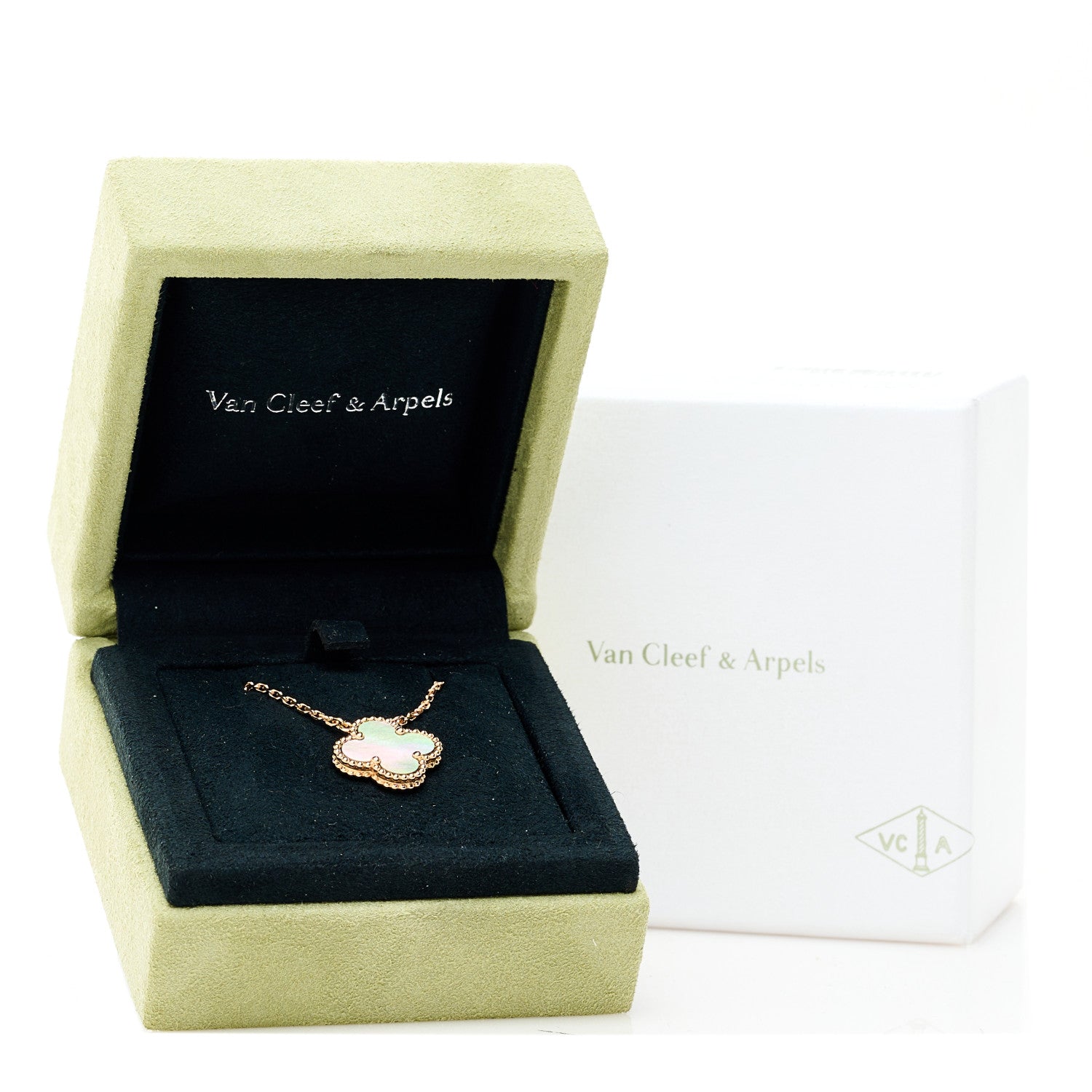 Van Cleef & Arpels 18K Rose Gold Gray Mother of Pearl Vintage Alhambra Pendant Necklace 6 of 6