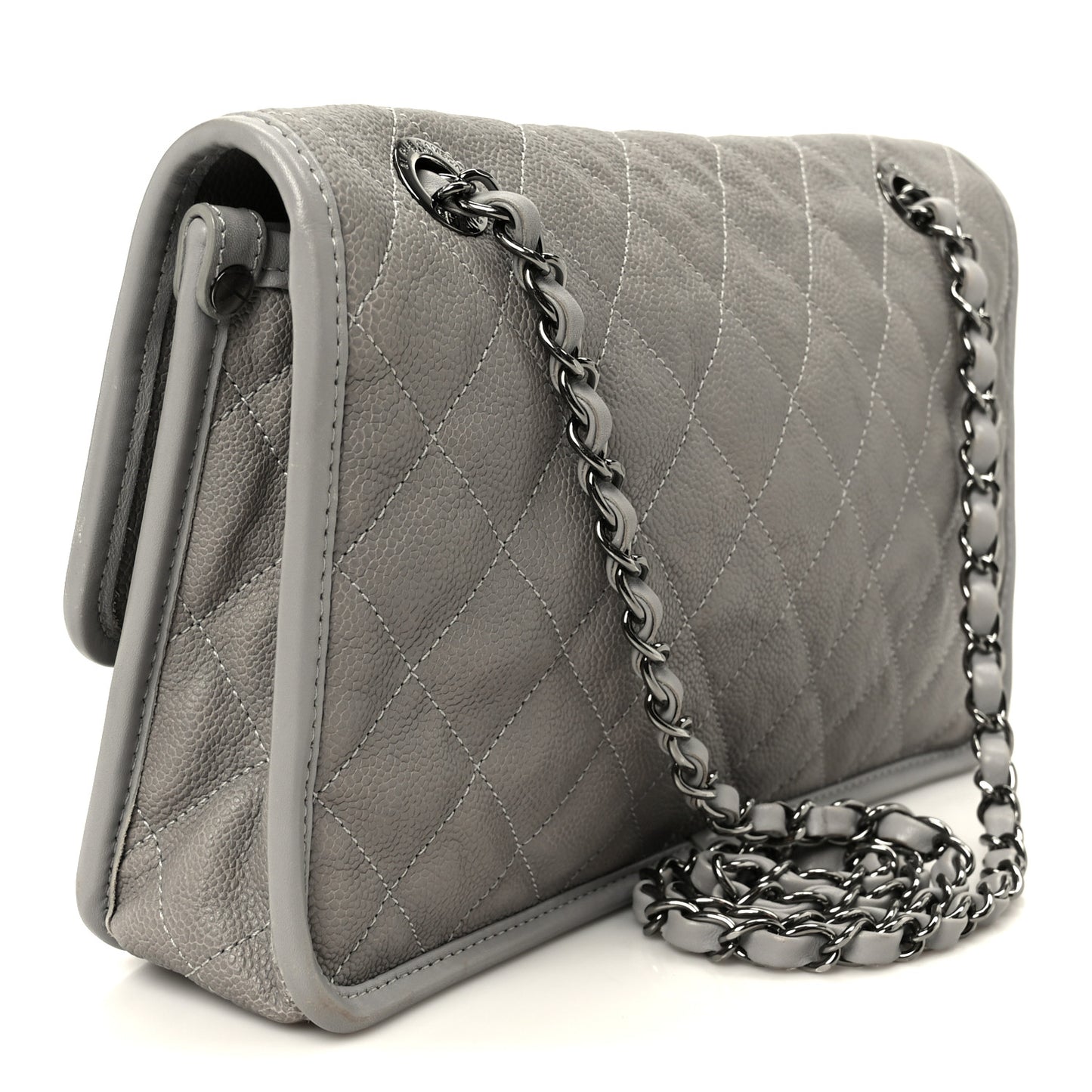 Caviar Quilted Medium French Riviera Flap Light Grey