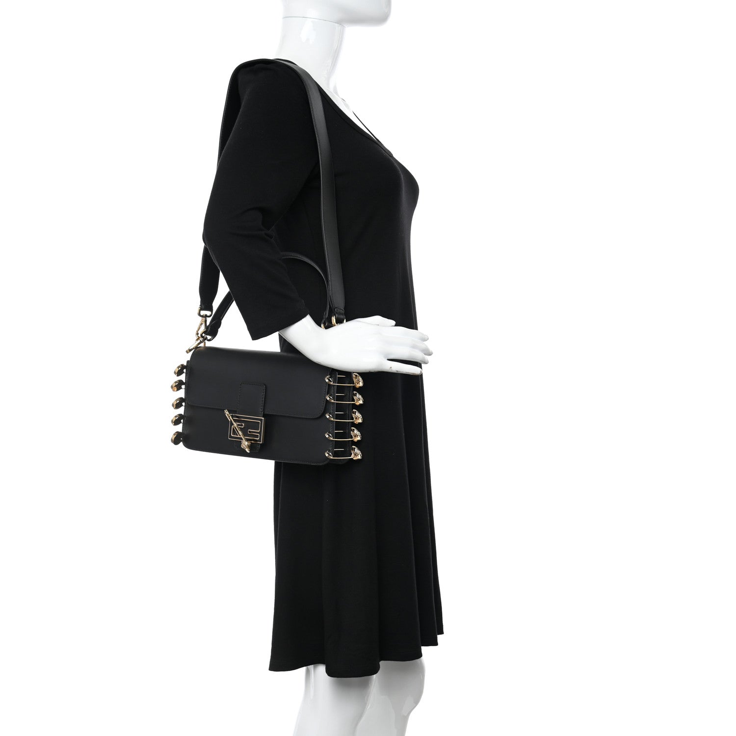Fendi X VERSACE Vitello Seta Fendace Brooch Baguette Black 2 of 9
