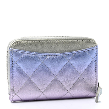 Chanel Gradient Metallic Calfskin Quilted Zip Around Coin Purse Wallet Silver Blue Yellow Purple 3 of 8