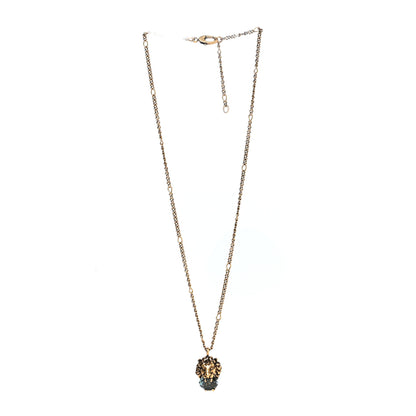 Gucci Metal Brass Swarovski Lion Head Necklace Gold Blue 3 of 6