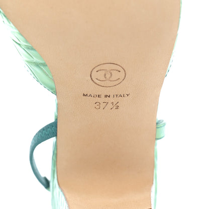 Chanel Iridescent Embossed Patent CC Cap Toe CC Slingback Pumps 37.5 Turquoise 7 of 10