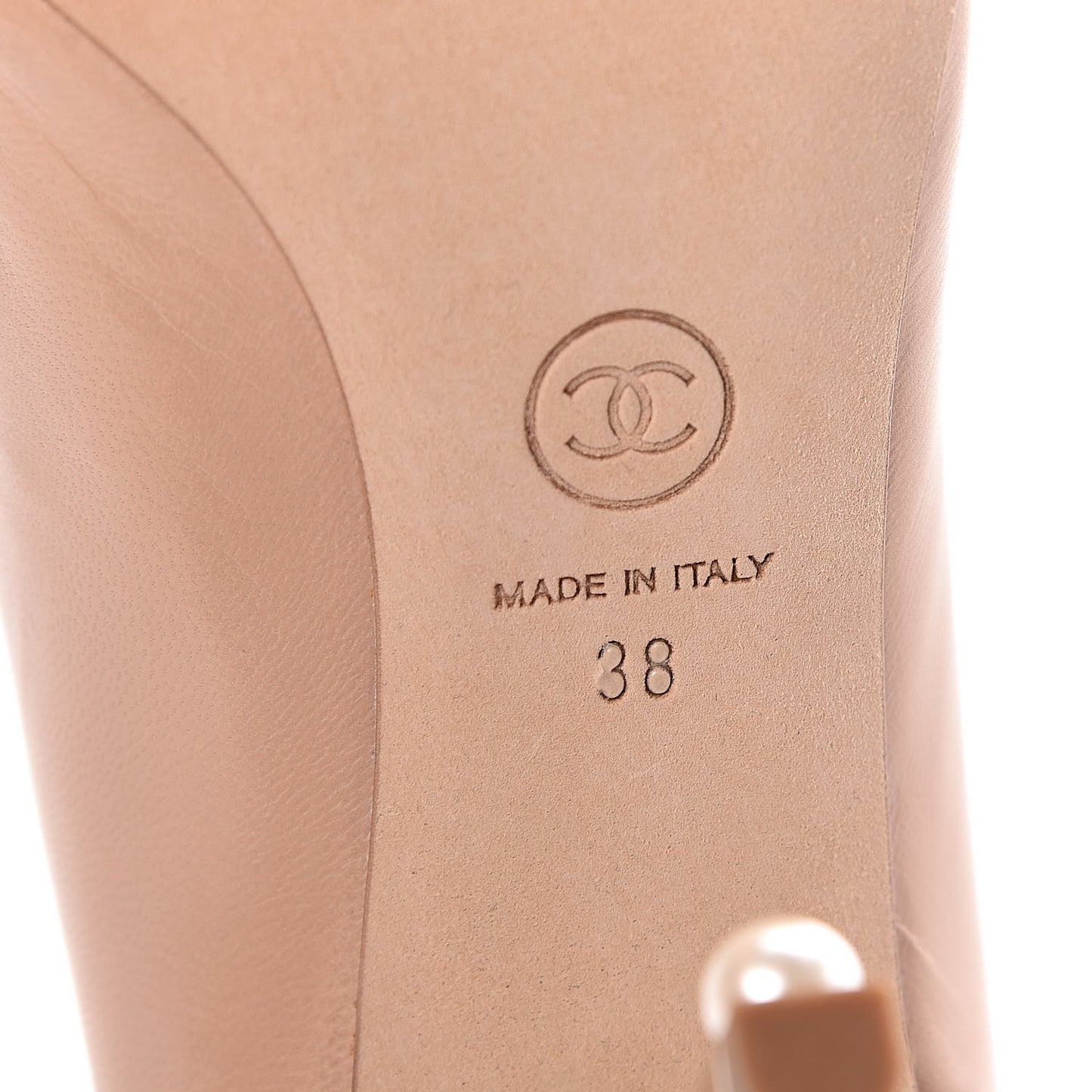 Lambskin Pearl Peep Toe Pumps 38 Beige Clair