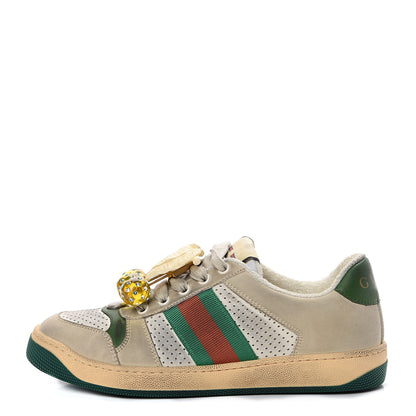 Gucci Nubuck Web Cherries Womens Screener Sneakers 37 Dusty Milk White Vintage Green 1 of 13