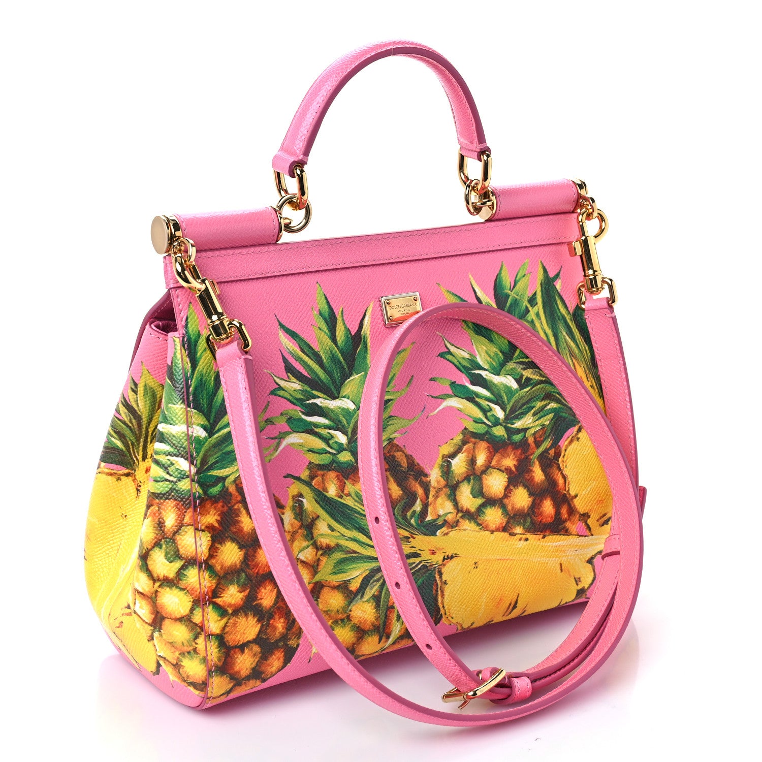 Dolce & Gabbana Dauphine Pineapple Print Small Miss Sicily Satchel Rosa 2 of 8