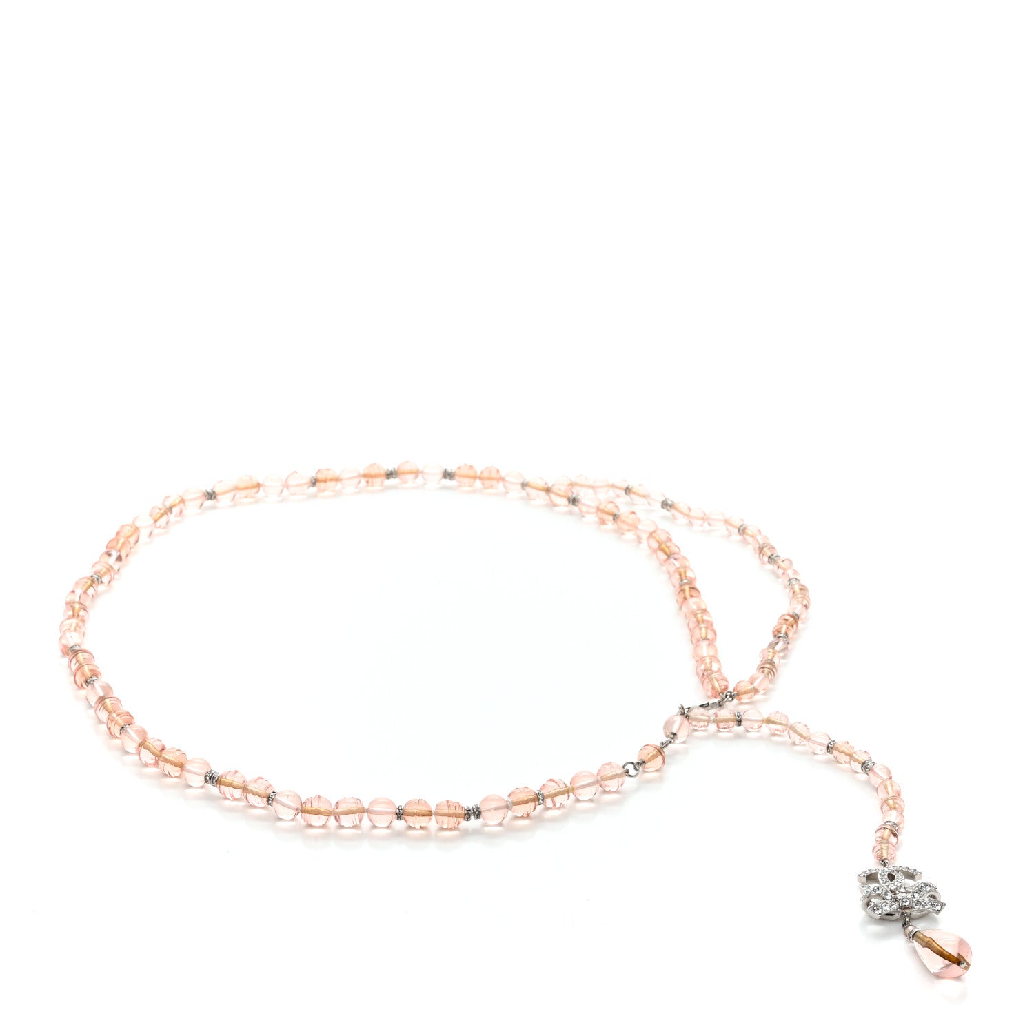 Chanel Resin Bead Crystal CC Bow Belt Pink Silver 1 of 5