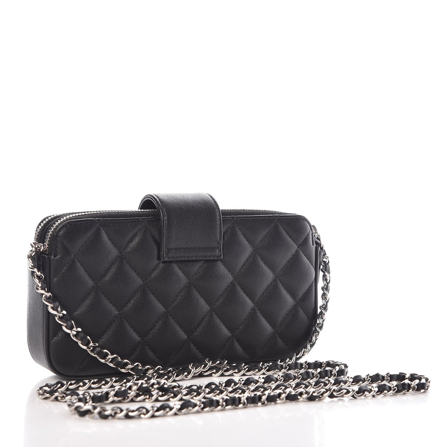Lambskin Quilted CC Box Clutch With Chain Black