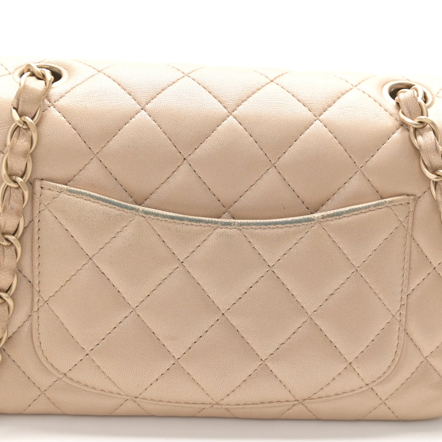 Metallic Lambskin Quilted Mini Rectangular Flap Gold