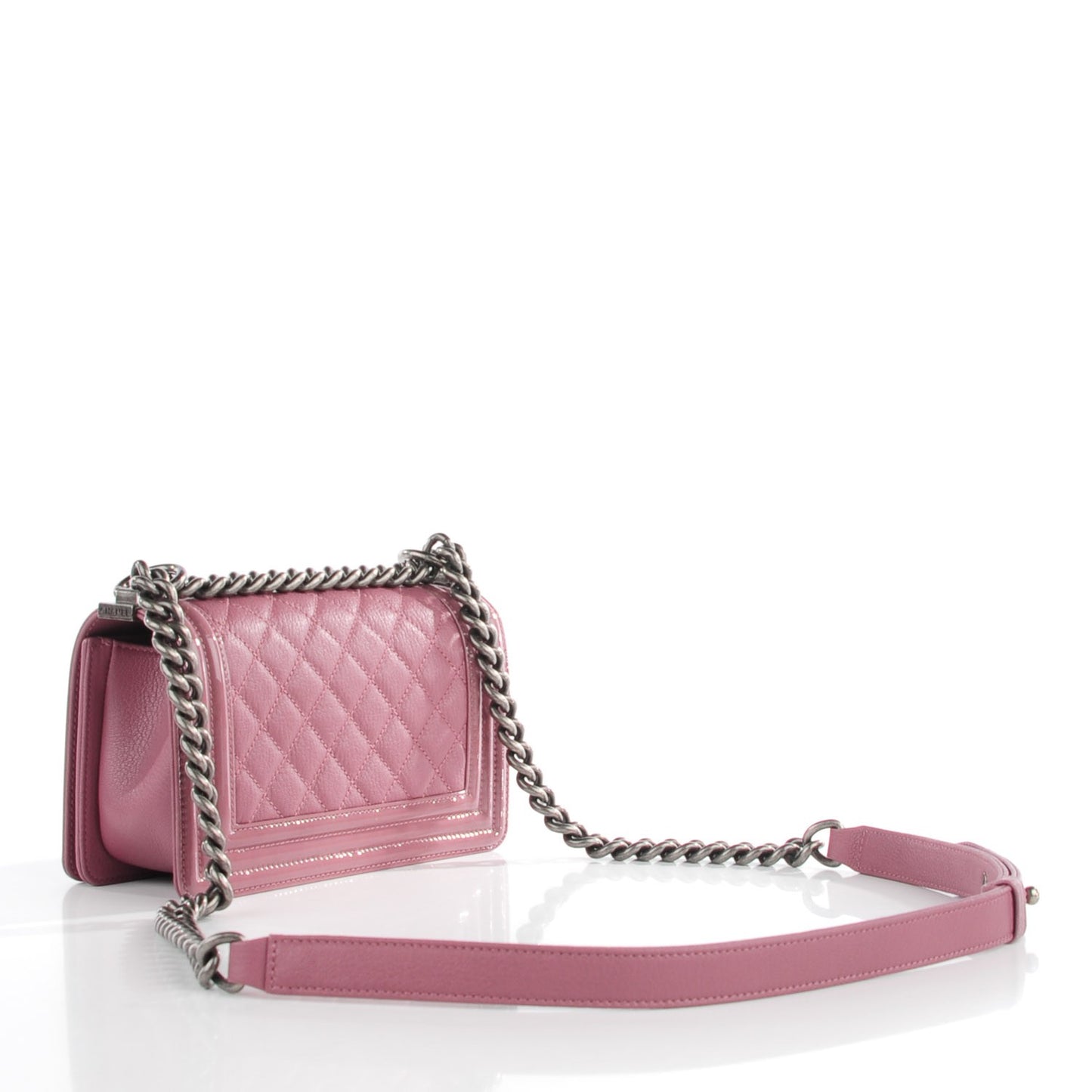Goatskin Quilted Patent Small Duo Boy Flap Pink