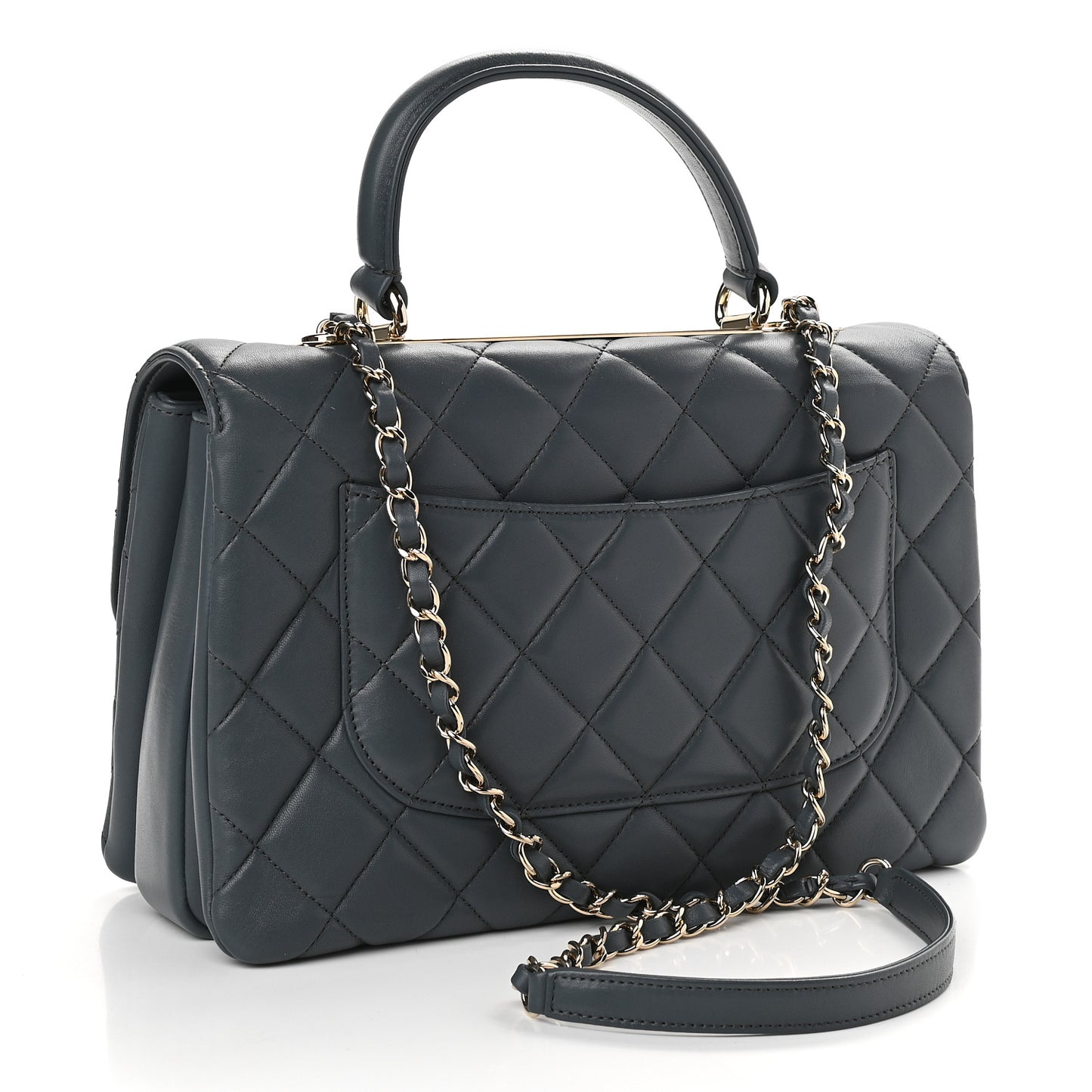 Lambskin Quilted Medium Trendy CC Flap Dual Handle Bag Dark Grey