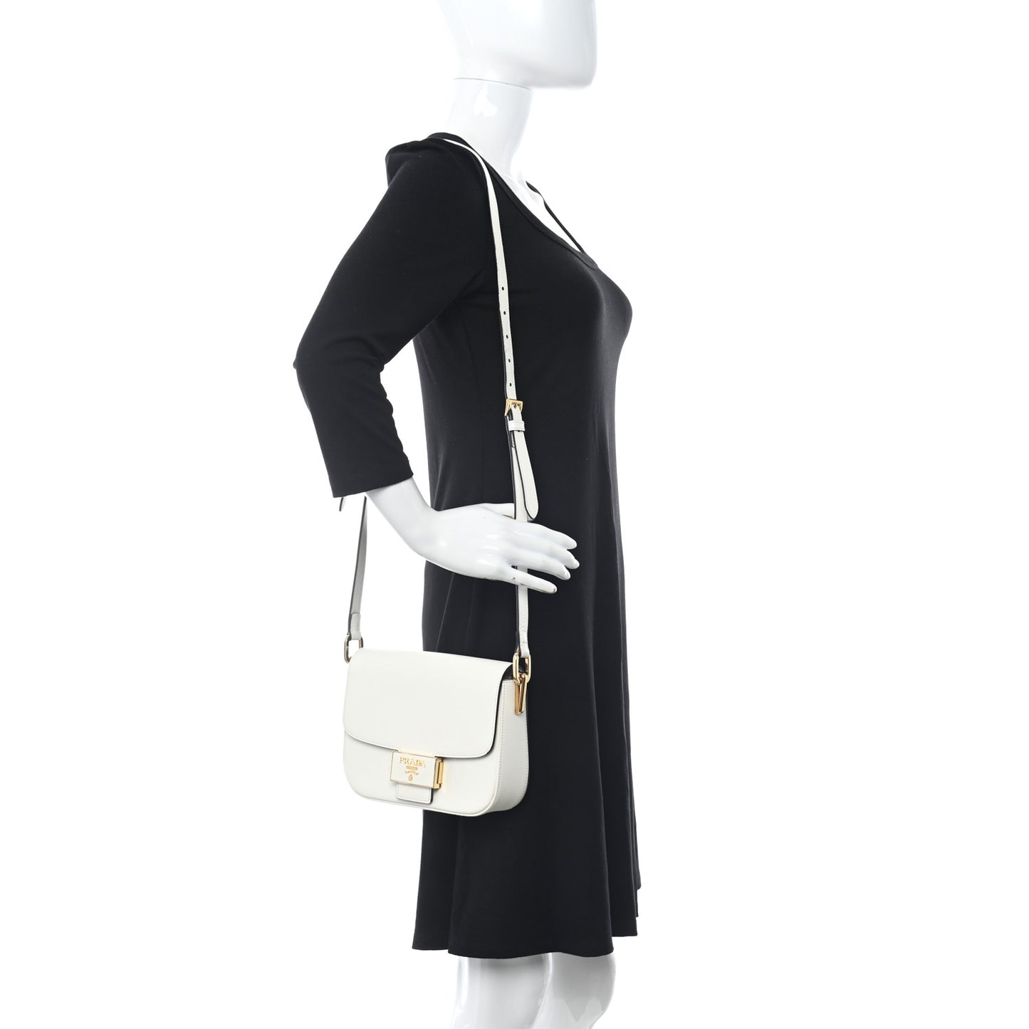 Saffiano Lux Embleme Flap Shoulder Bag White