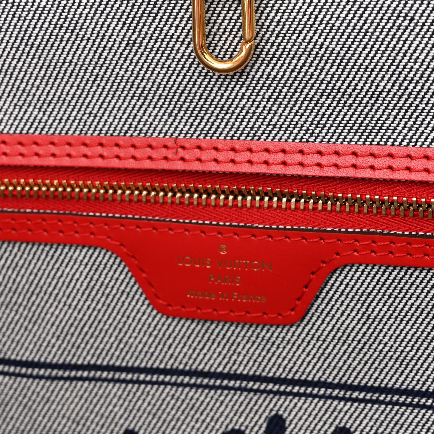 Denim Damier Monogram Patchwork Neverfull Blue Rouge